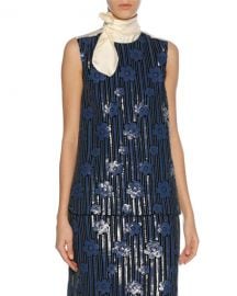 Marni Sequined Flowerbed Tie-Neck Top  Blue at Neiman Marcus